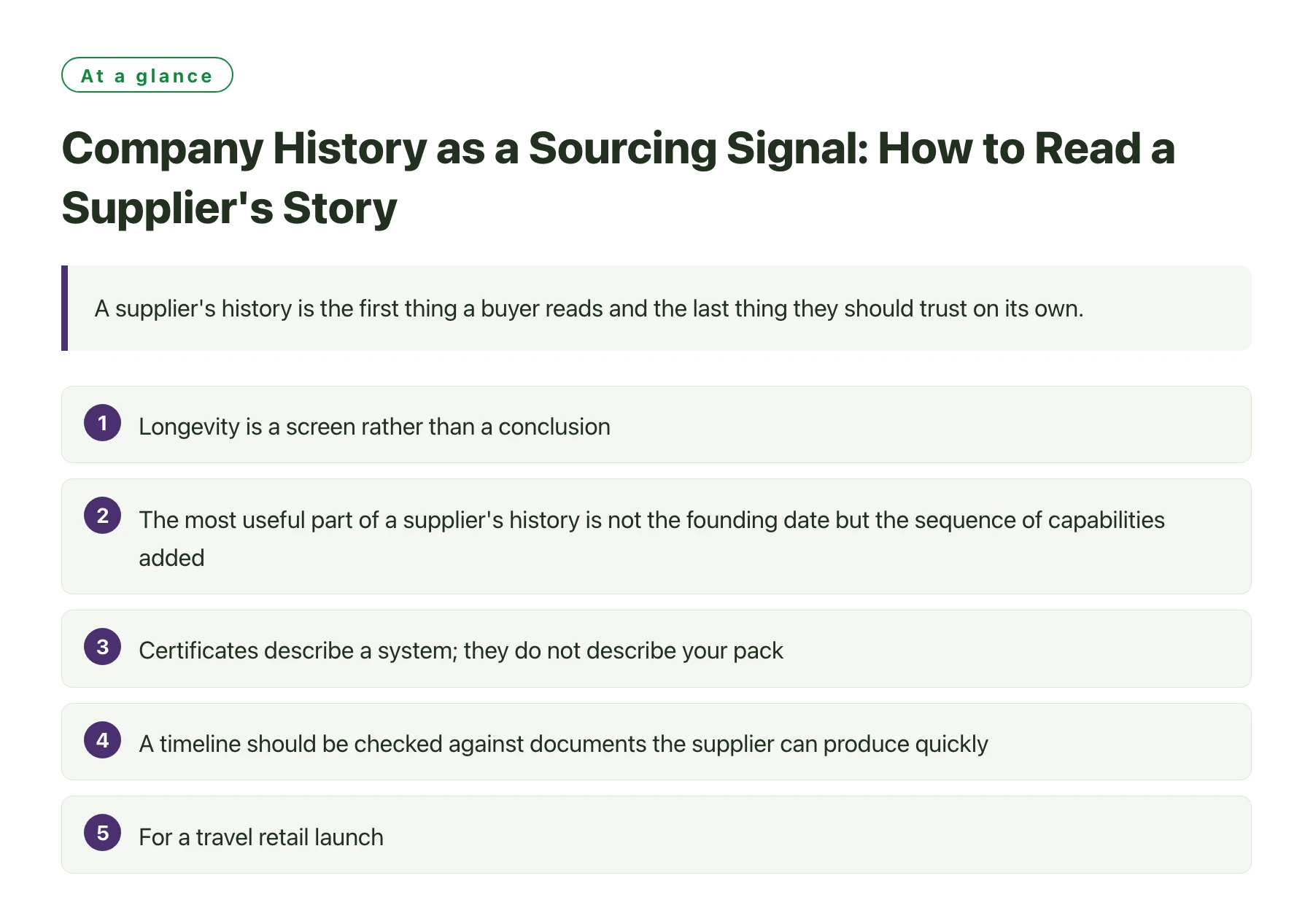 Company History as a Sourcing Signal: How to Read a Supplier's Story——全文要点速览